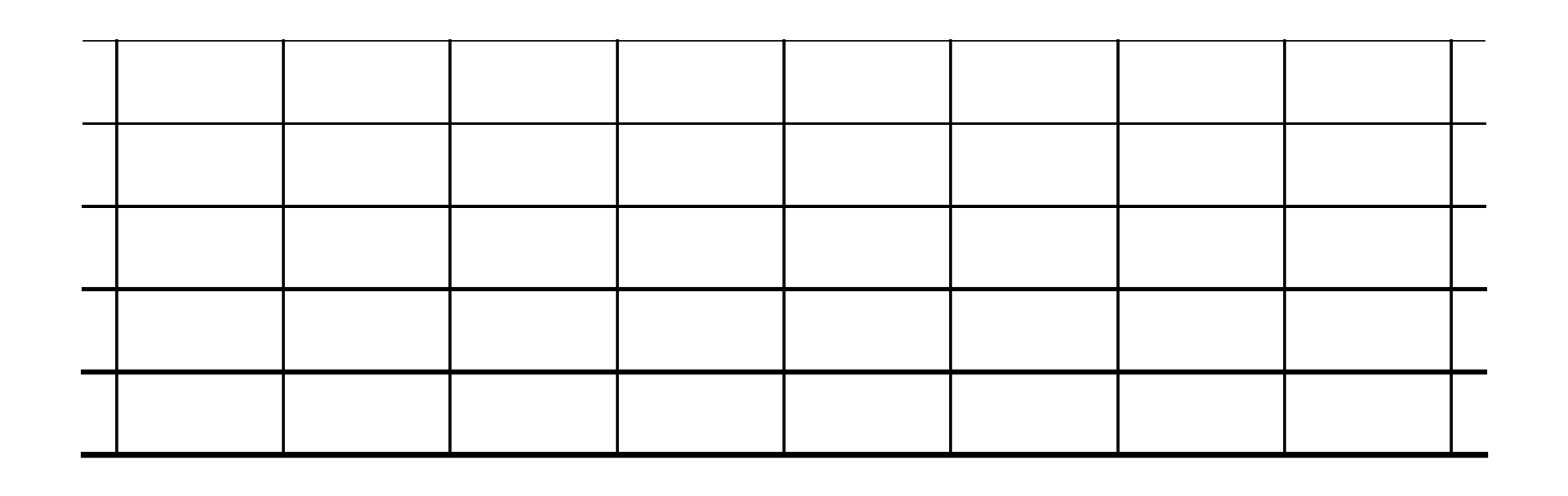 A guitar fretboard drawn as a single connected grid of strings and frets