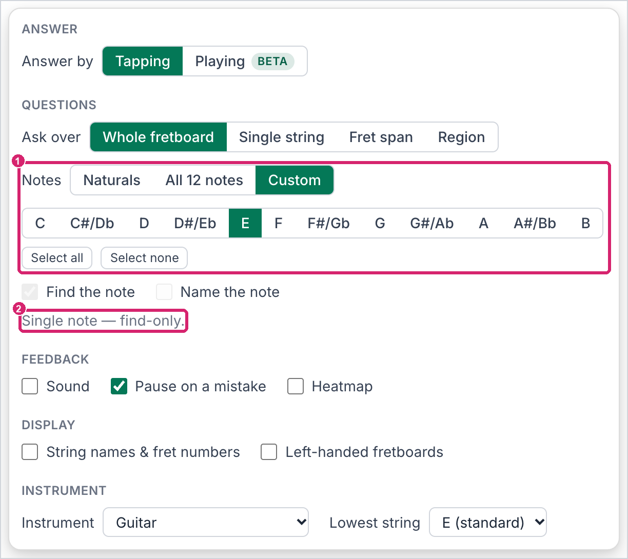 Custom notes with one note chosen