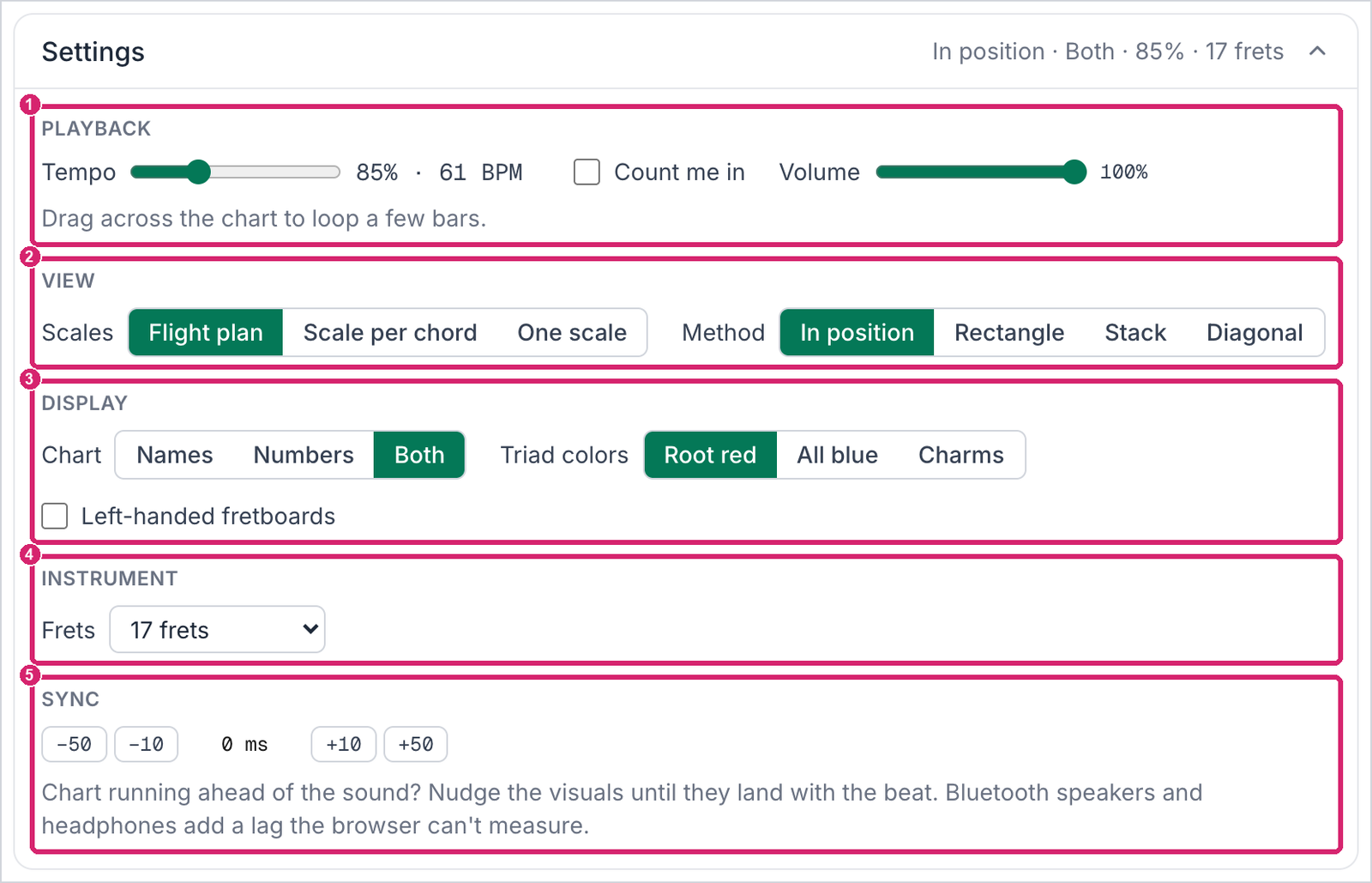 The Settings panel
