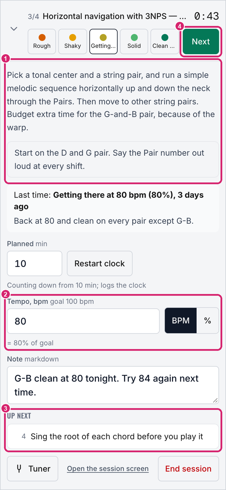 Logging an exercise