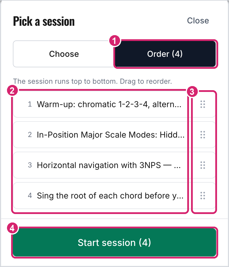 Setting the session order