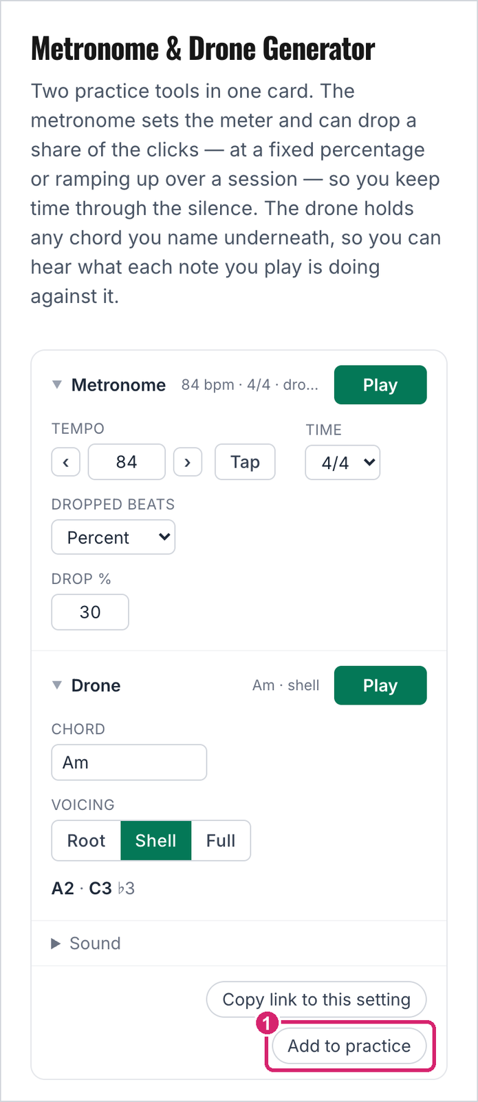 Add to practice on Metronome & Drone